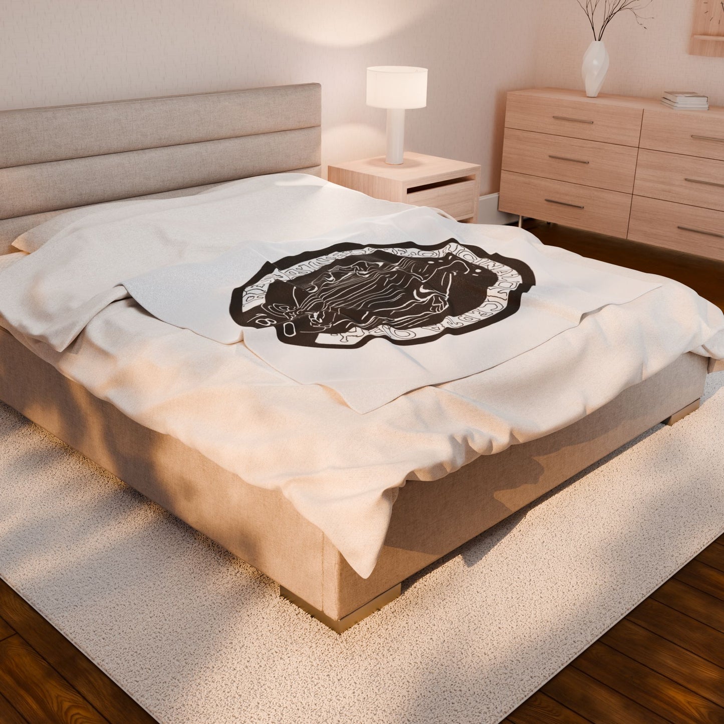 Velveteen Plush Blanket with the Virgin Mary Miraculous Medal - Dark brown