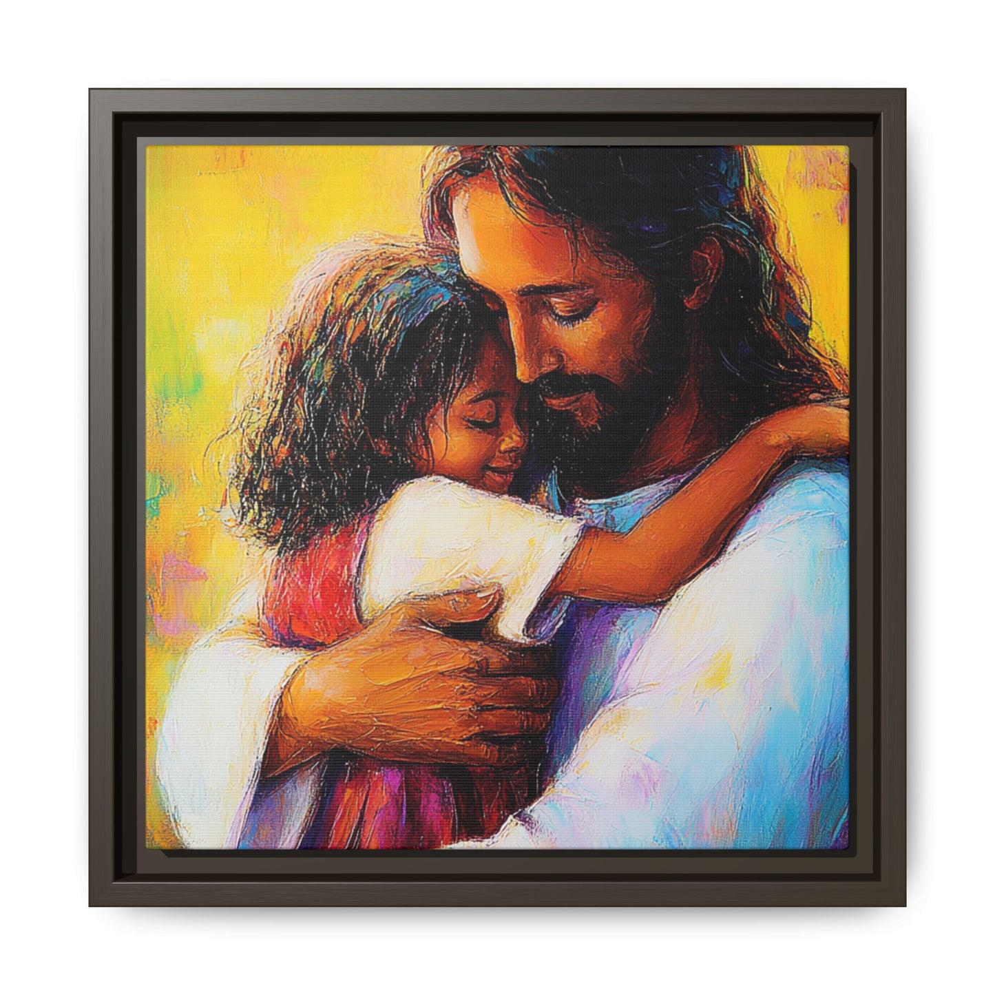 Framed Religious Art Canvas - Jesus hugging child 2