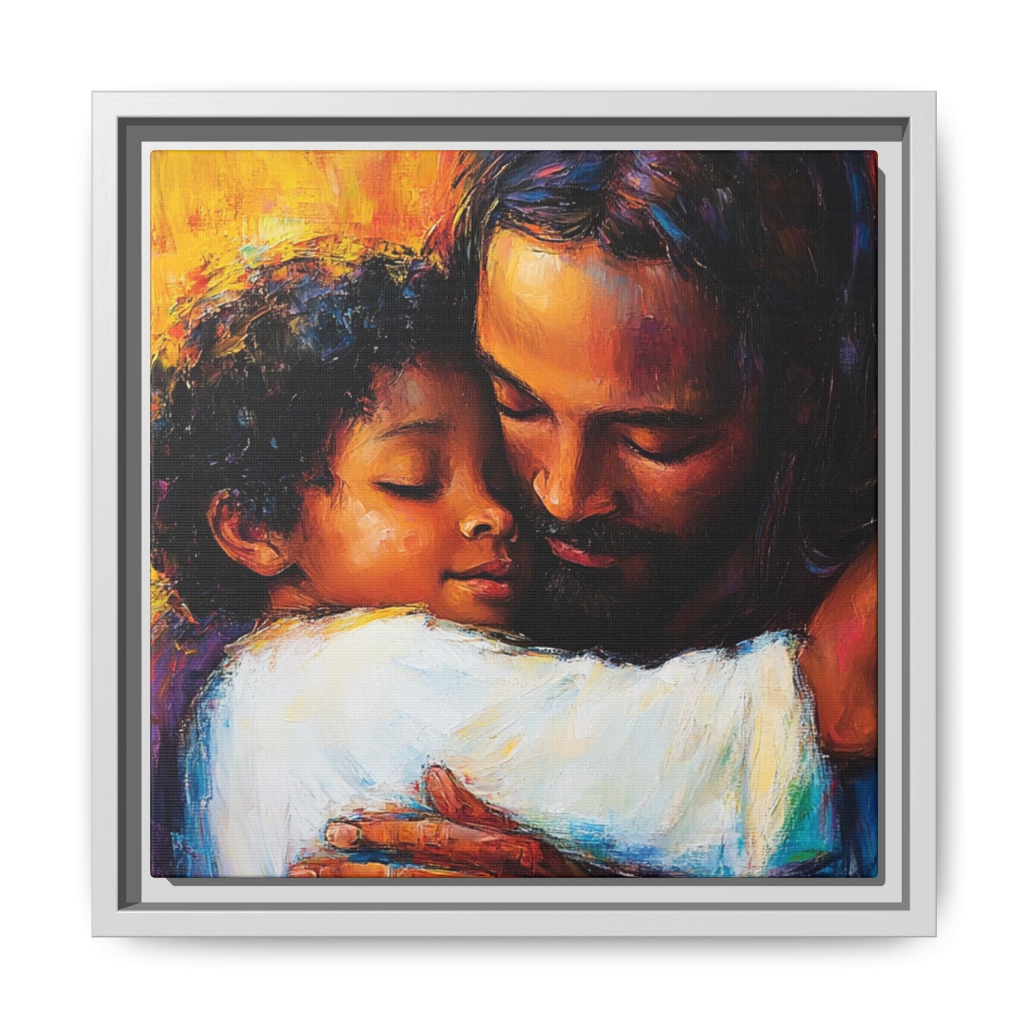 Framed Religious Art Canvas - Jesus hugging child 1