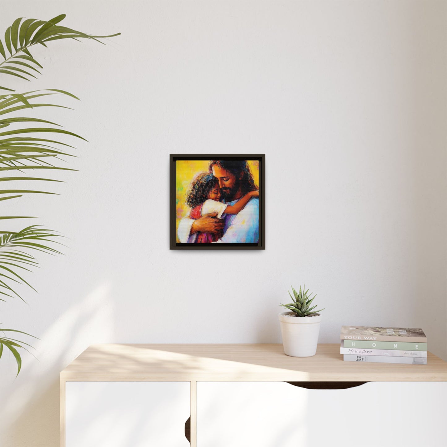 Framed Religious Art Canvas - Jesus hugging child 2