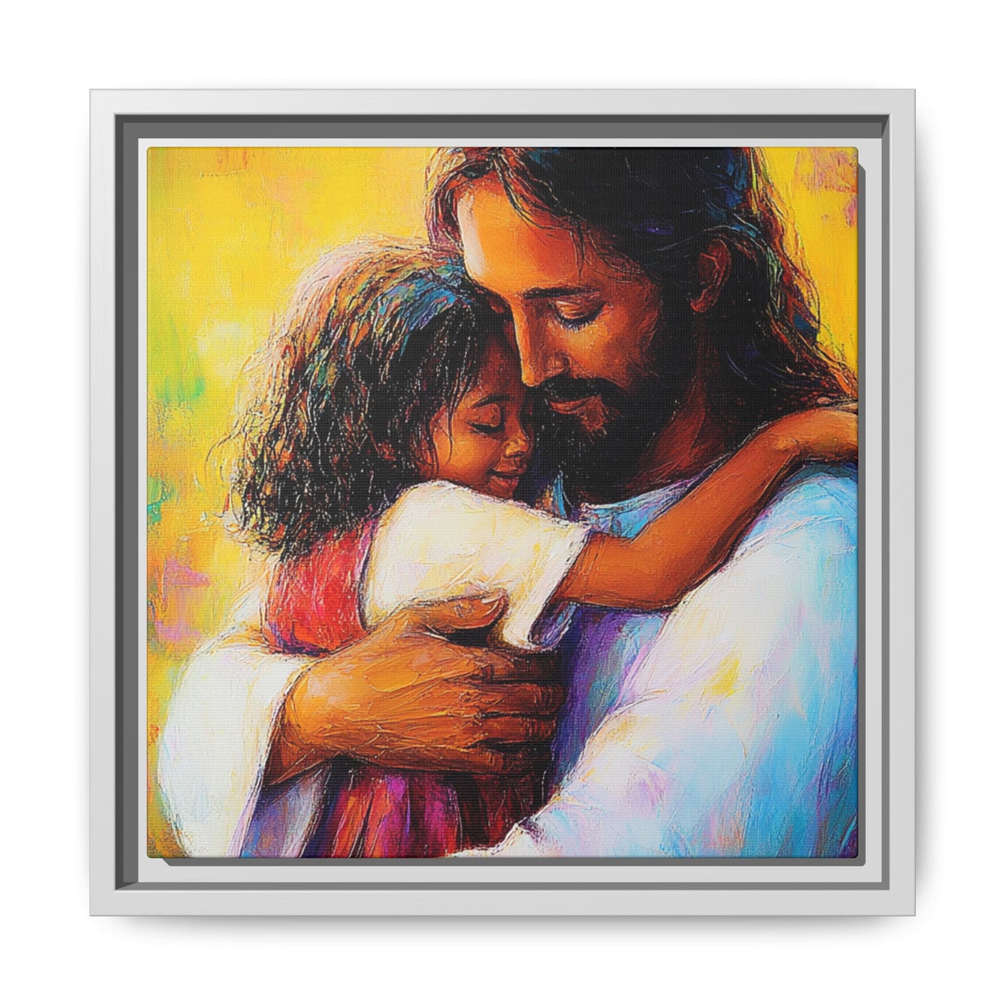 Framed Religious Art Canvas - Jesus hugging child 2