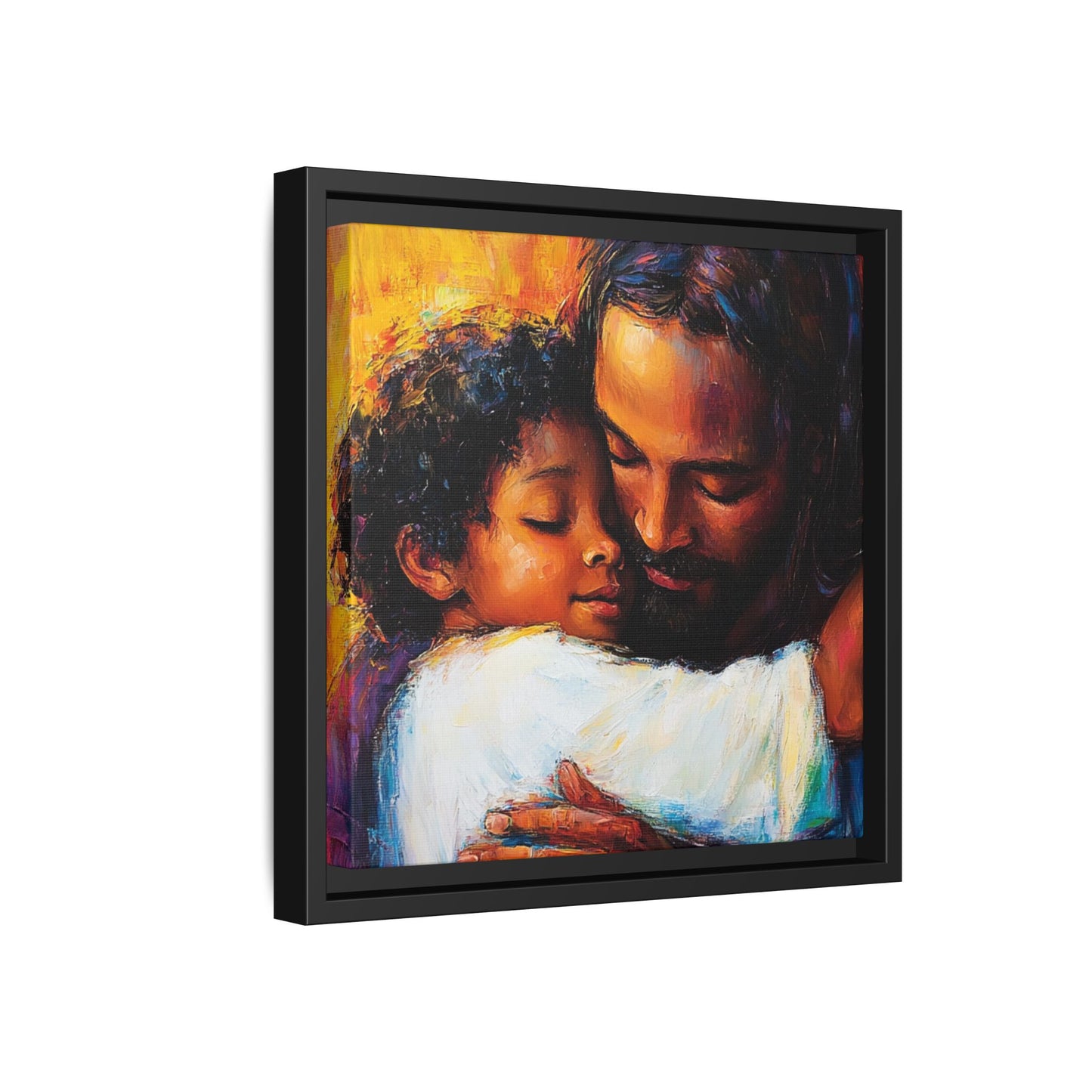 Framed Religious Art Canvas - Jesus hugging child 1