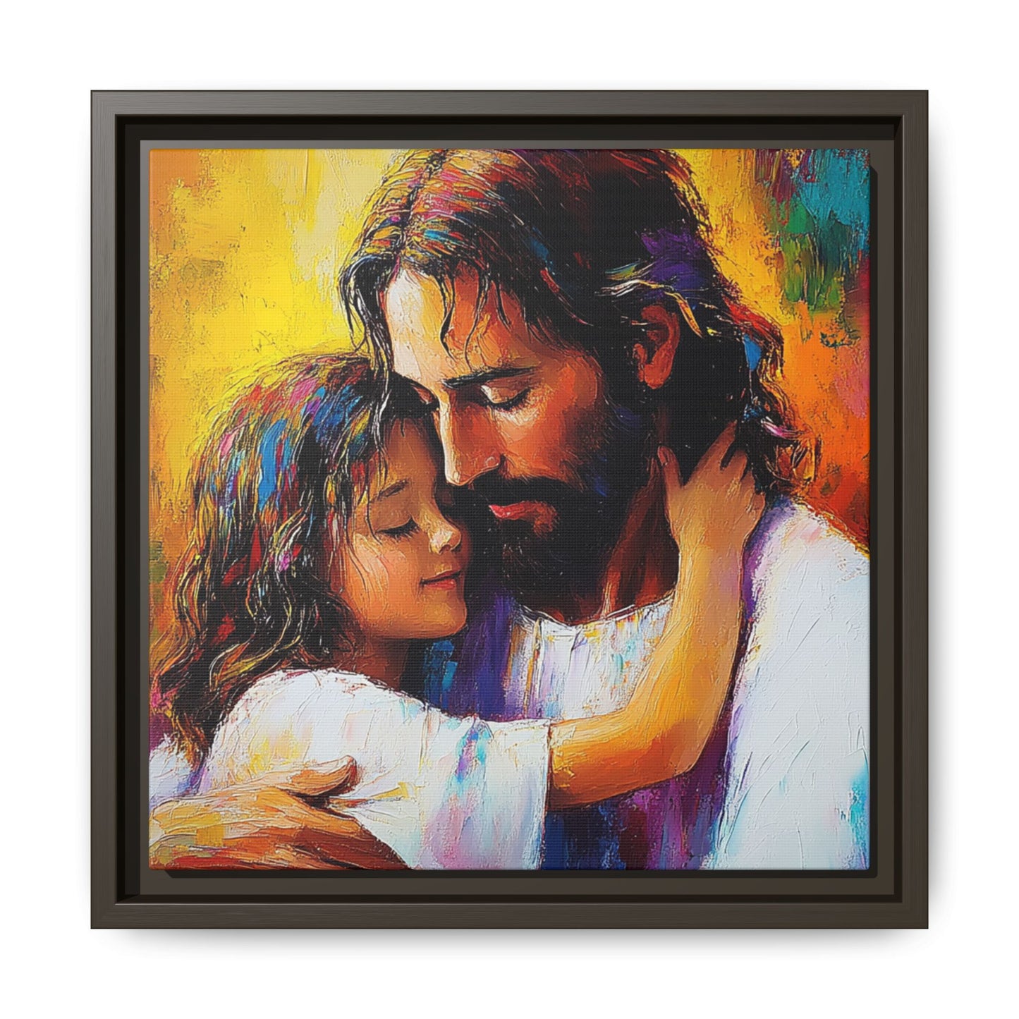 Framed Religious Art Canvas - Jesus hugging child 4