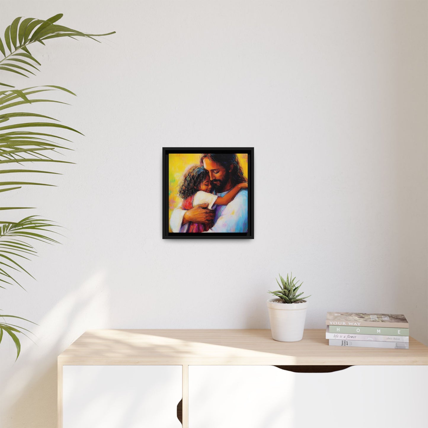 Framed Religious Art Canvas - Jesus hugging child 2