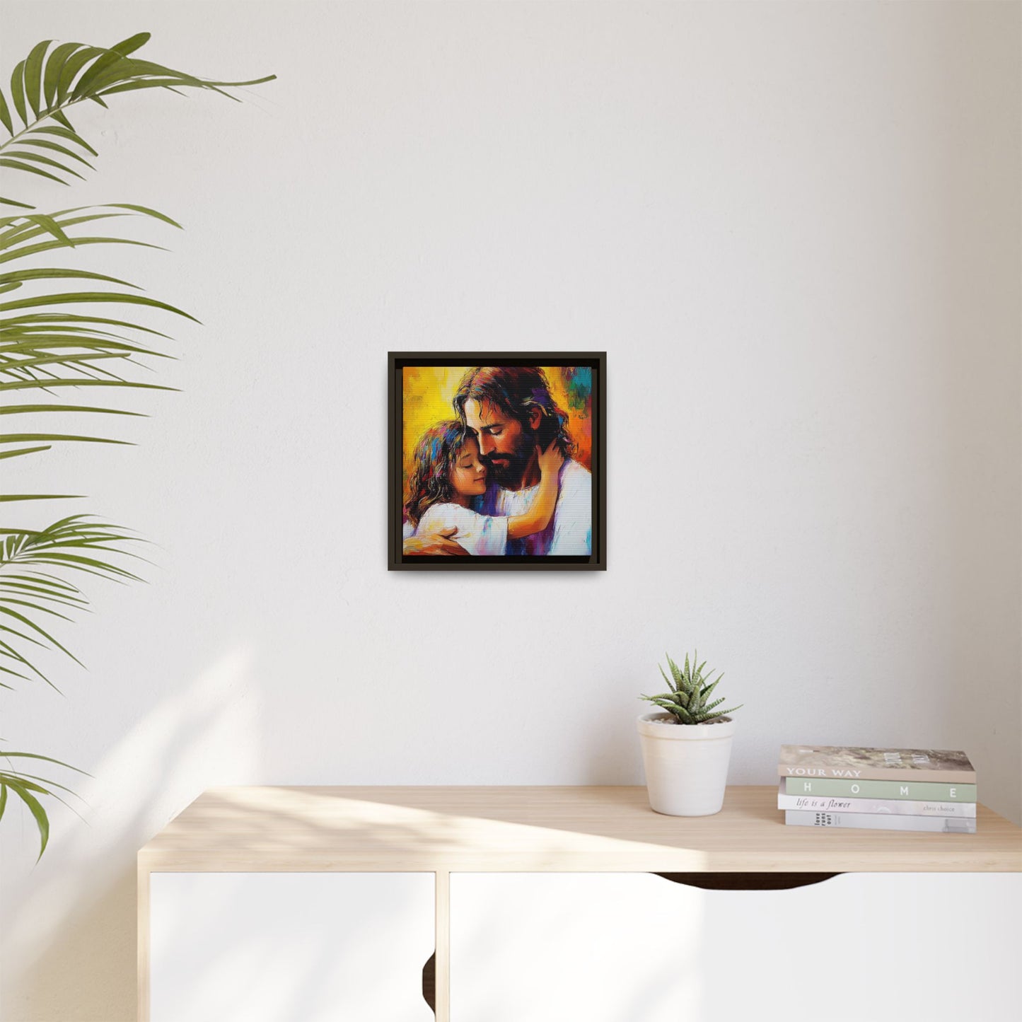 Framed Religious Art Canvas - Jesus hugging child 4