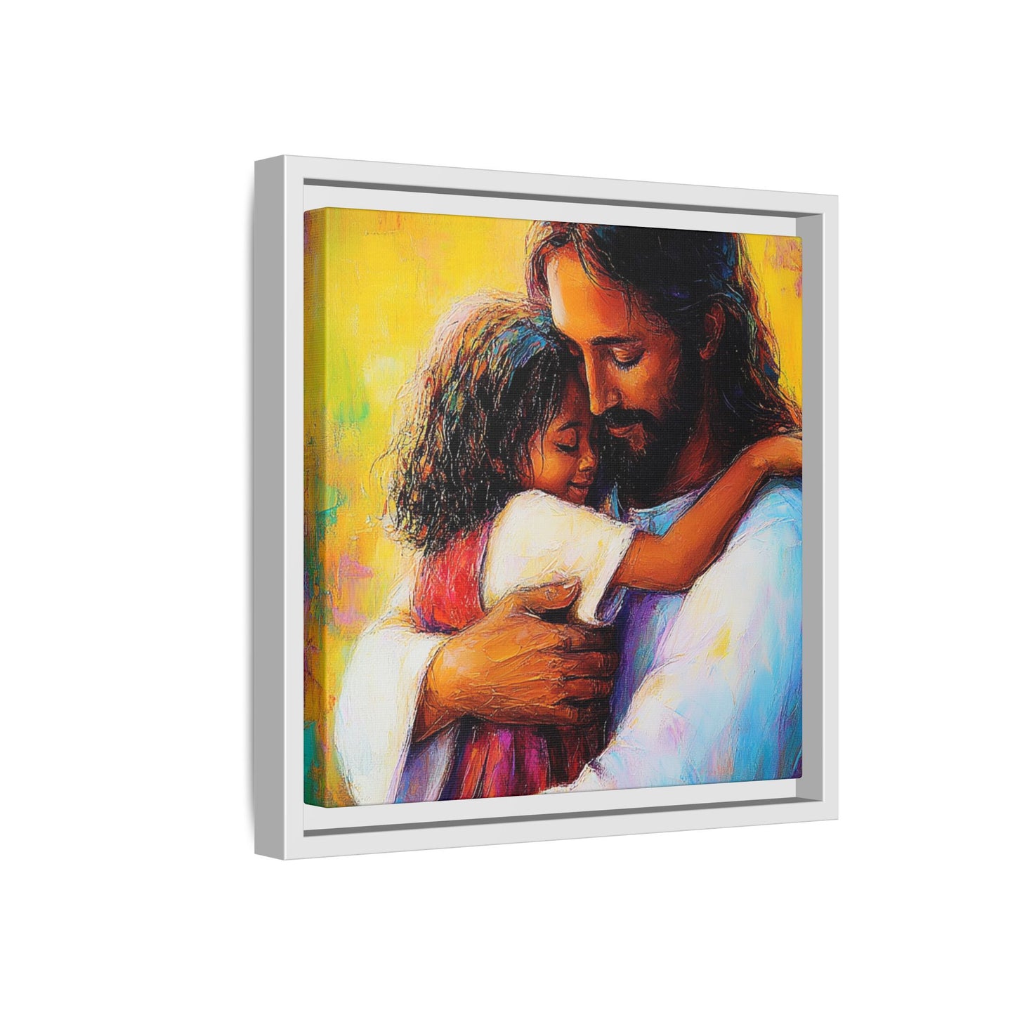 Framed Religious Art Canvas - Jesus hugging child 2