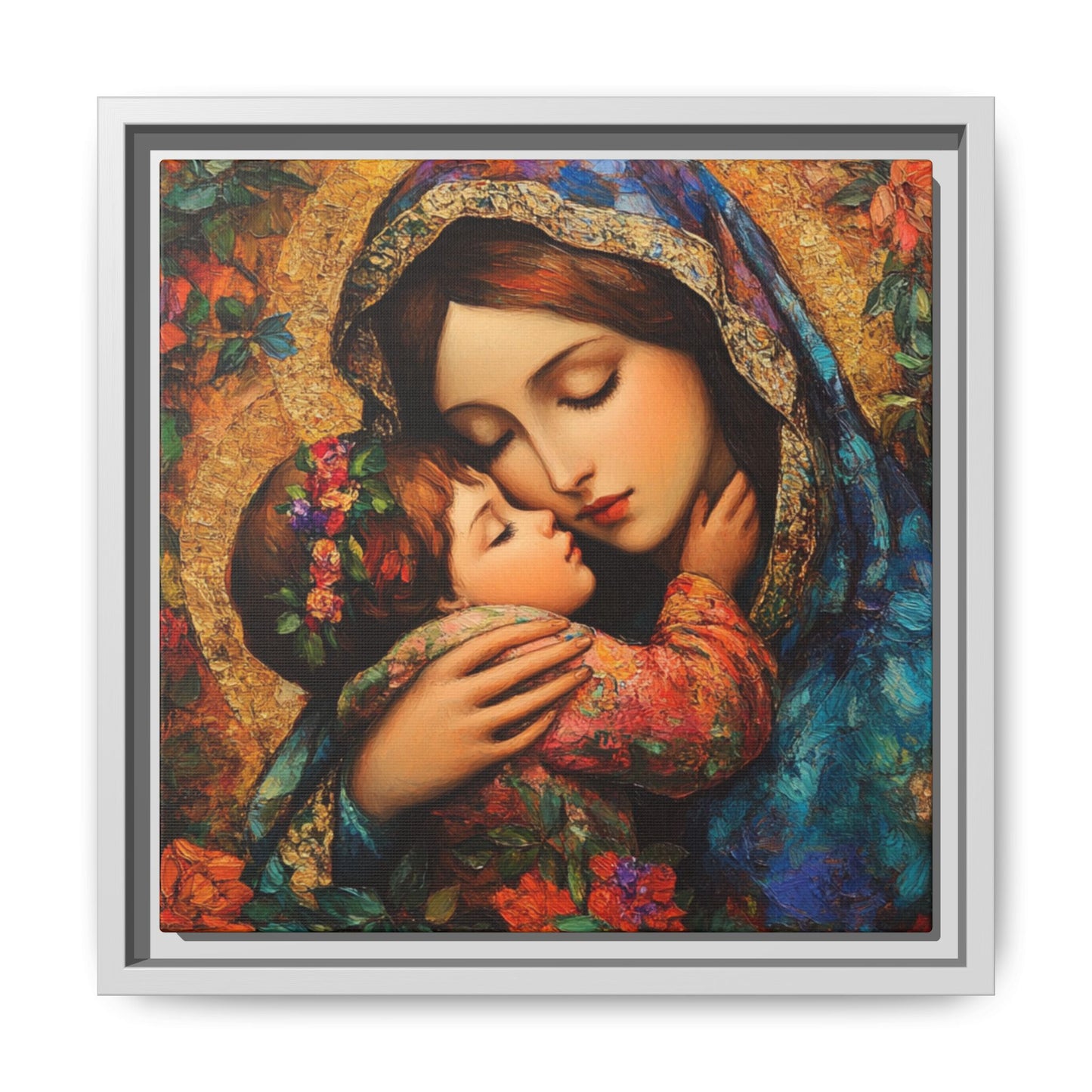 Framed Religious Art Canvas - Mother and Child Portrait 1 - Mother’s Day