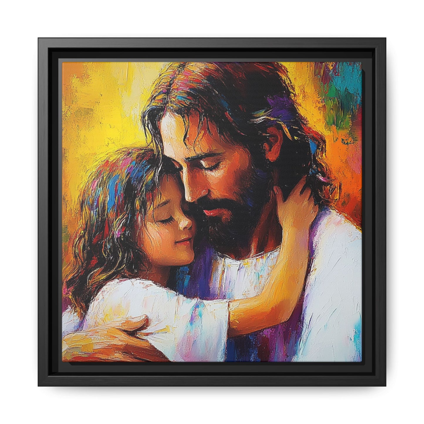 Framed Religious Art Canvas - Jesus hugging child 4