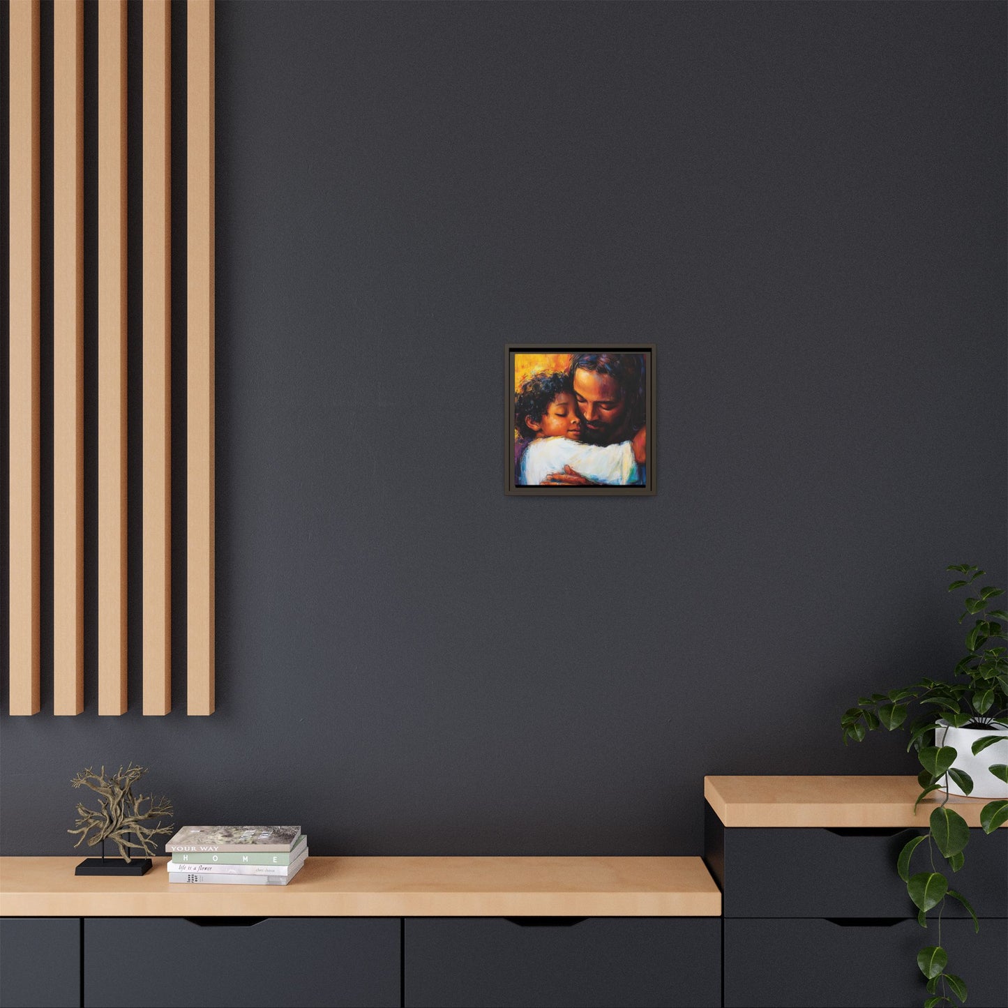 Framed Religious Art Canvas - Jesus hugging child 1