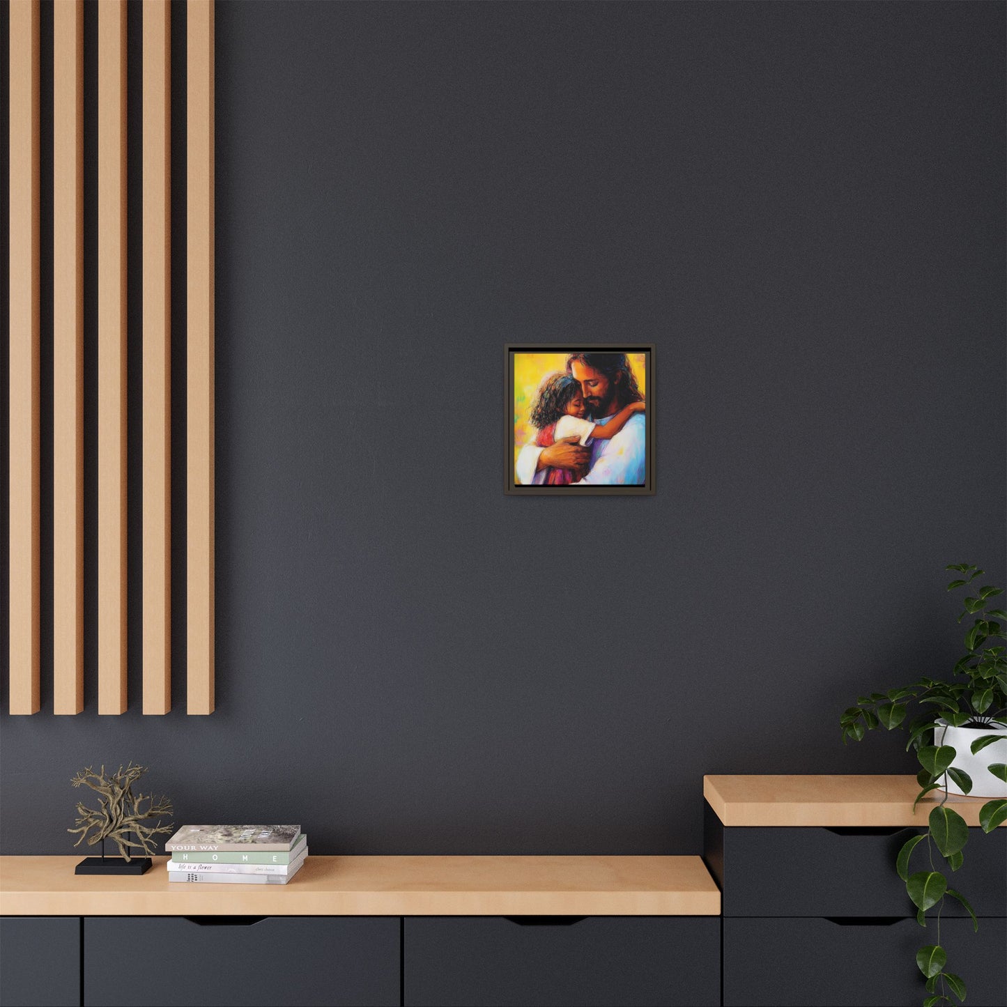 Framed Religious Art Canvas - Jesus hugging child 2