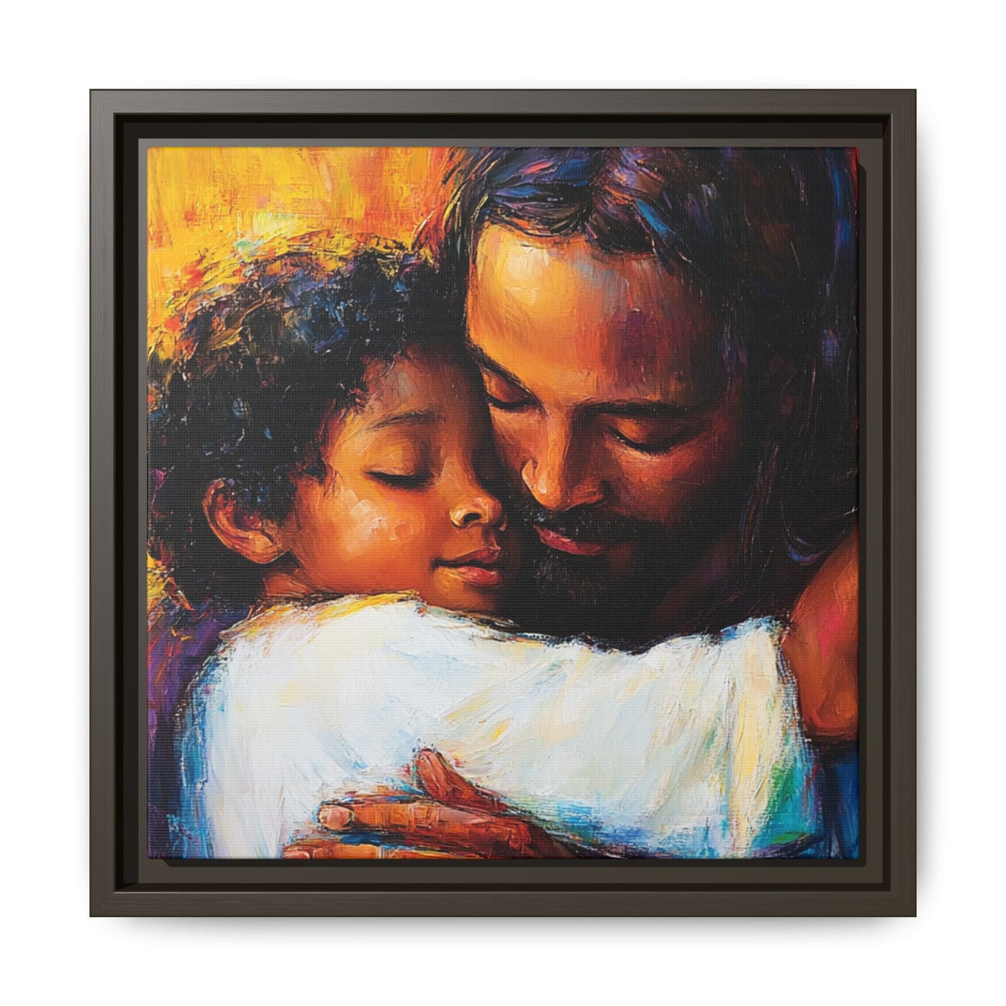 Framed Religious Art Canvas - Jesus hugging child 1