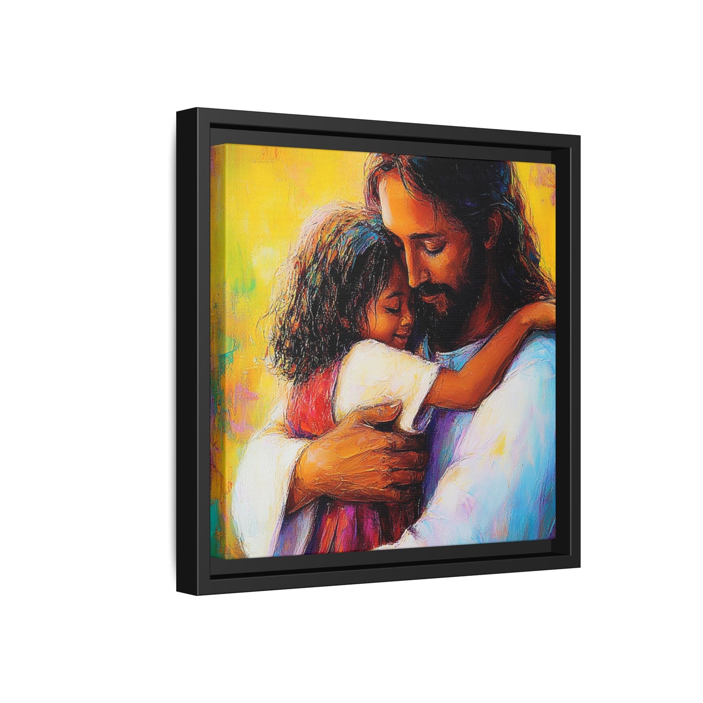 Framed Religious Art Canvas - Jesus hugging child 2