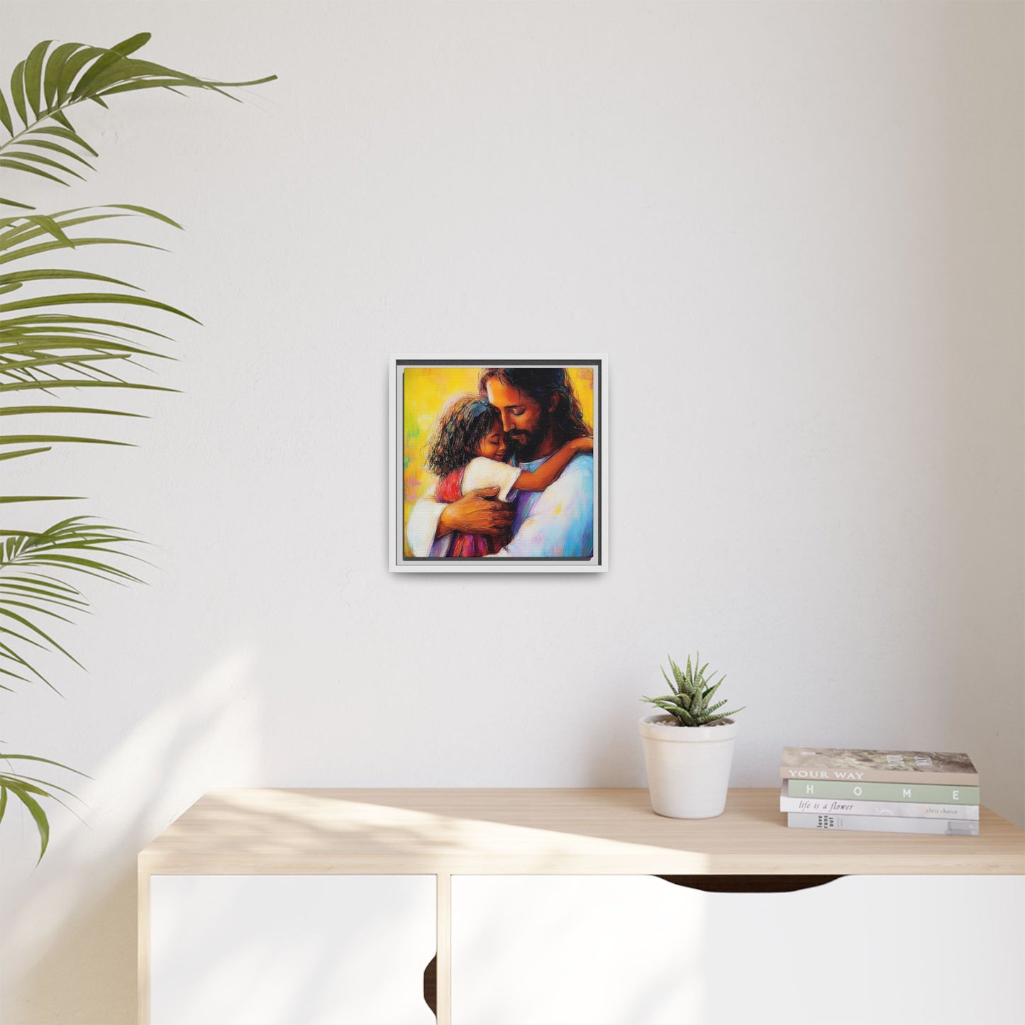 Framed Religious Art Canvas - Jesus hugging child 2