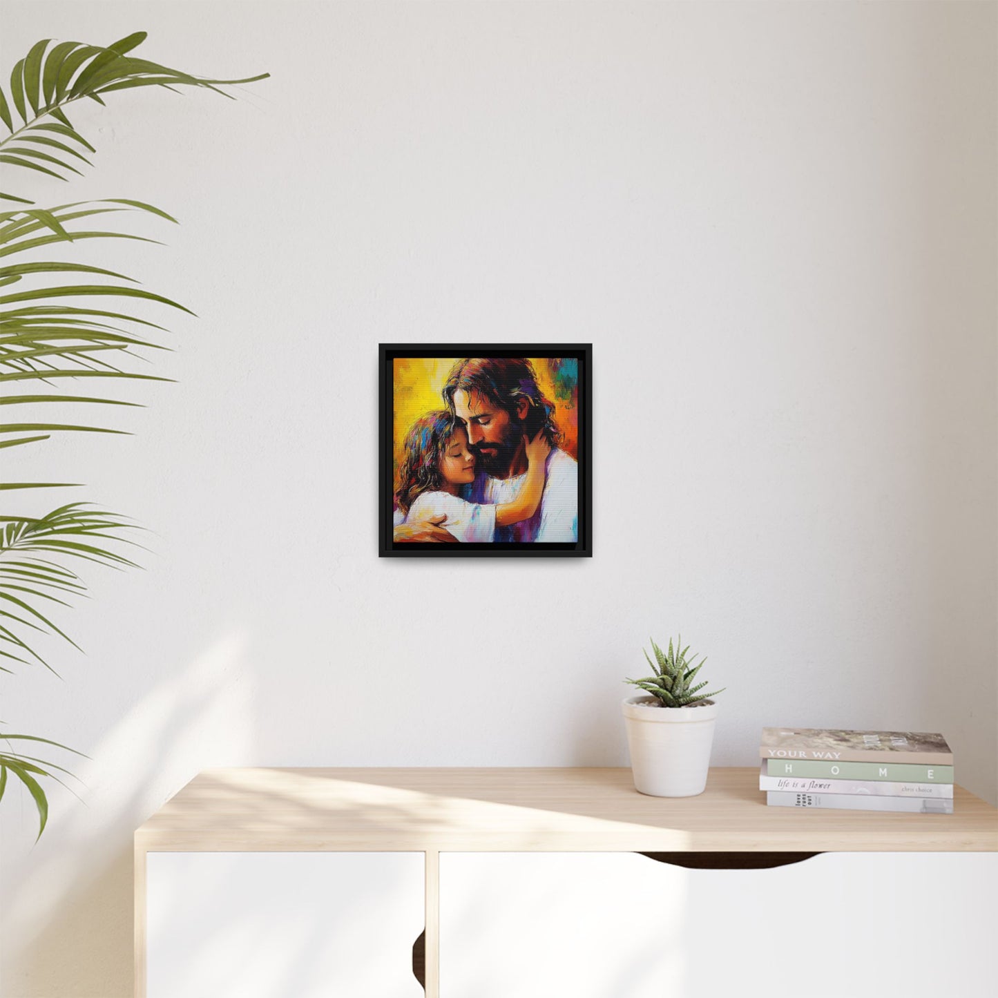 Framed Religious Art Canvas - Jesus hugging child 4