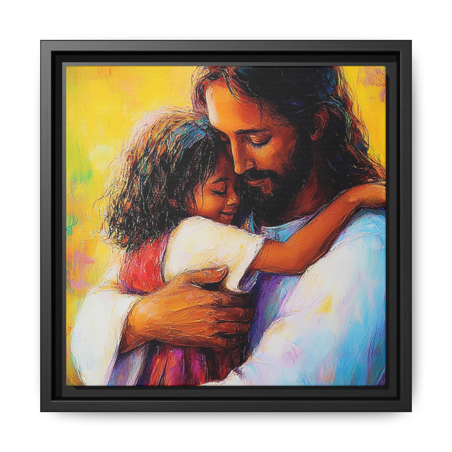 Framed Religious Art Canvas - Jesus hugging child 2