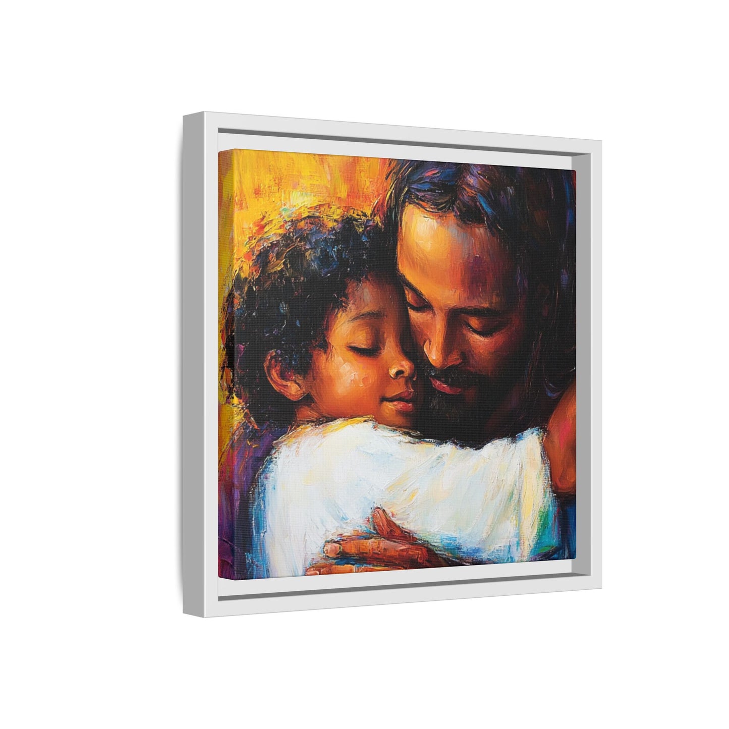 Framed Religious Art Canvas - Jesus hugging child 1