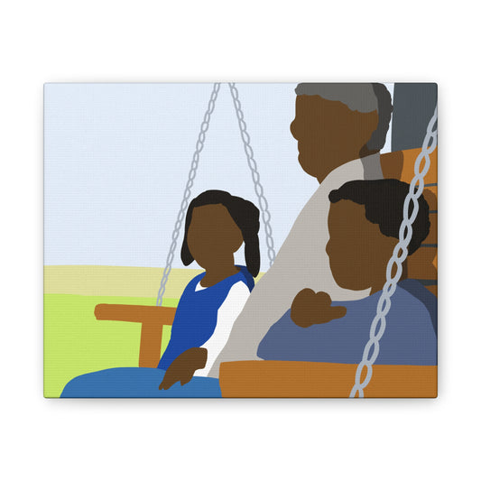 Haitian American Grandfather on Porch Swing Canvas Art — Family Love Wall Decor