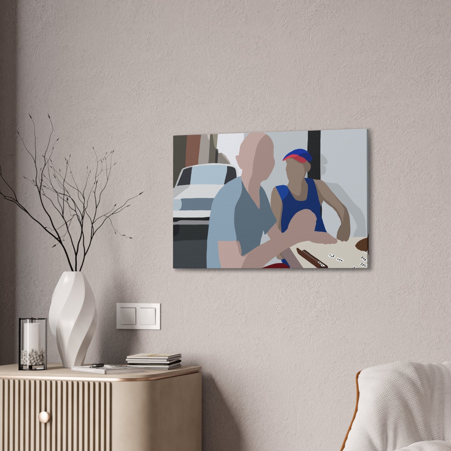 Haitian American Dominoes Canvas Print — Minimalist Street Scene Wall Art