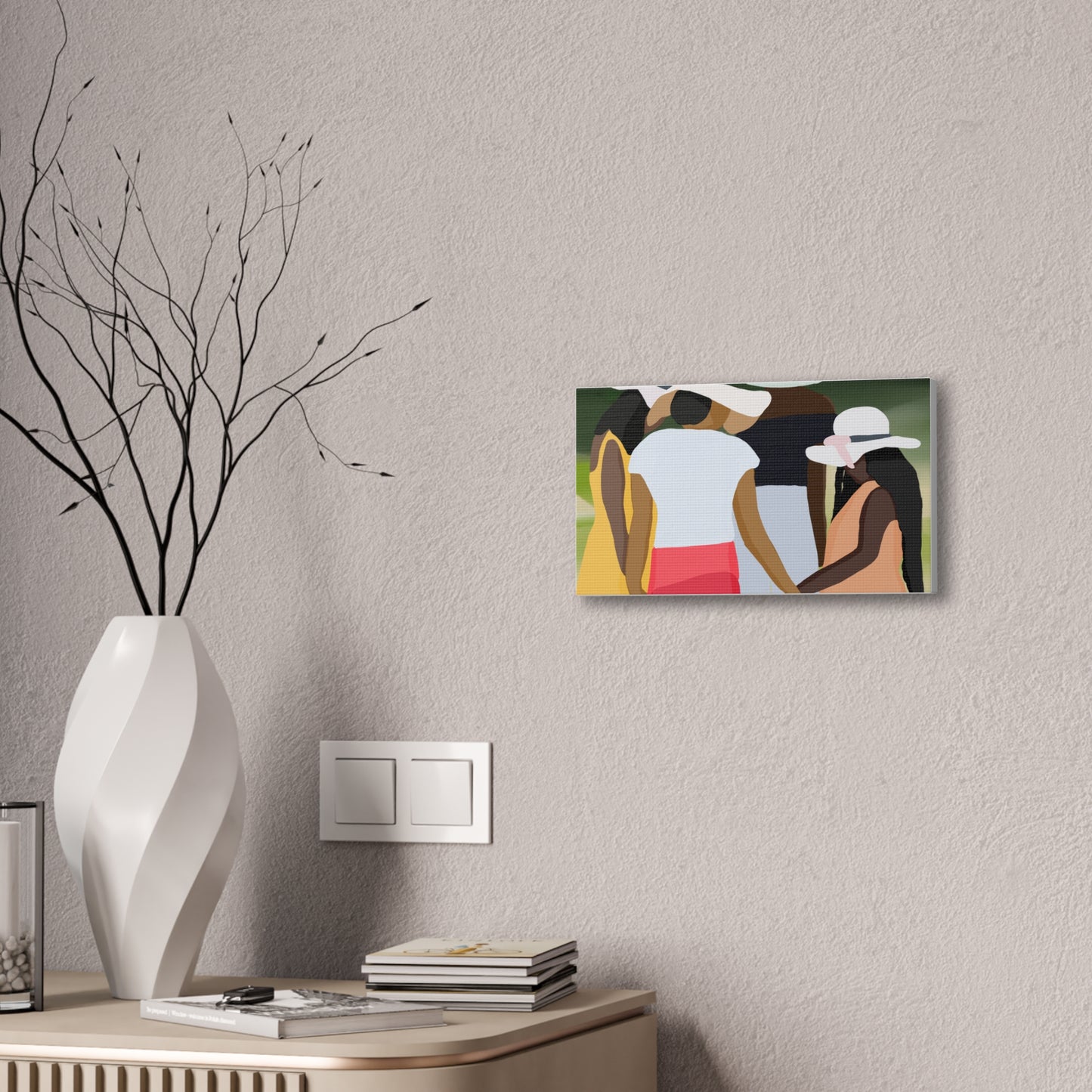 Haitian American Sisters in Summer Hats Canvas Art — Stretched Wall Artwork