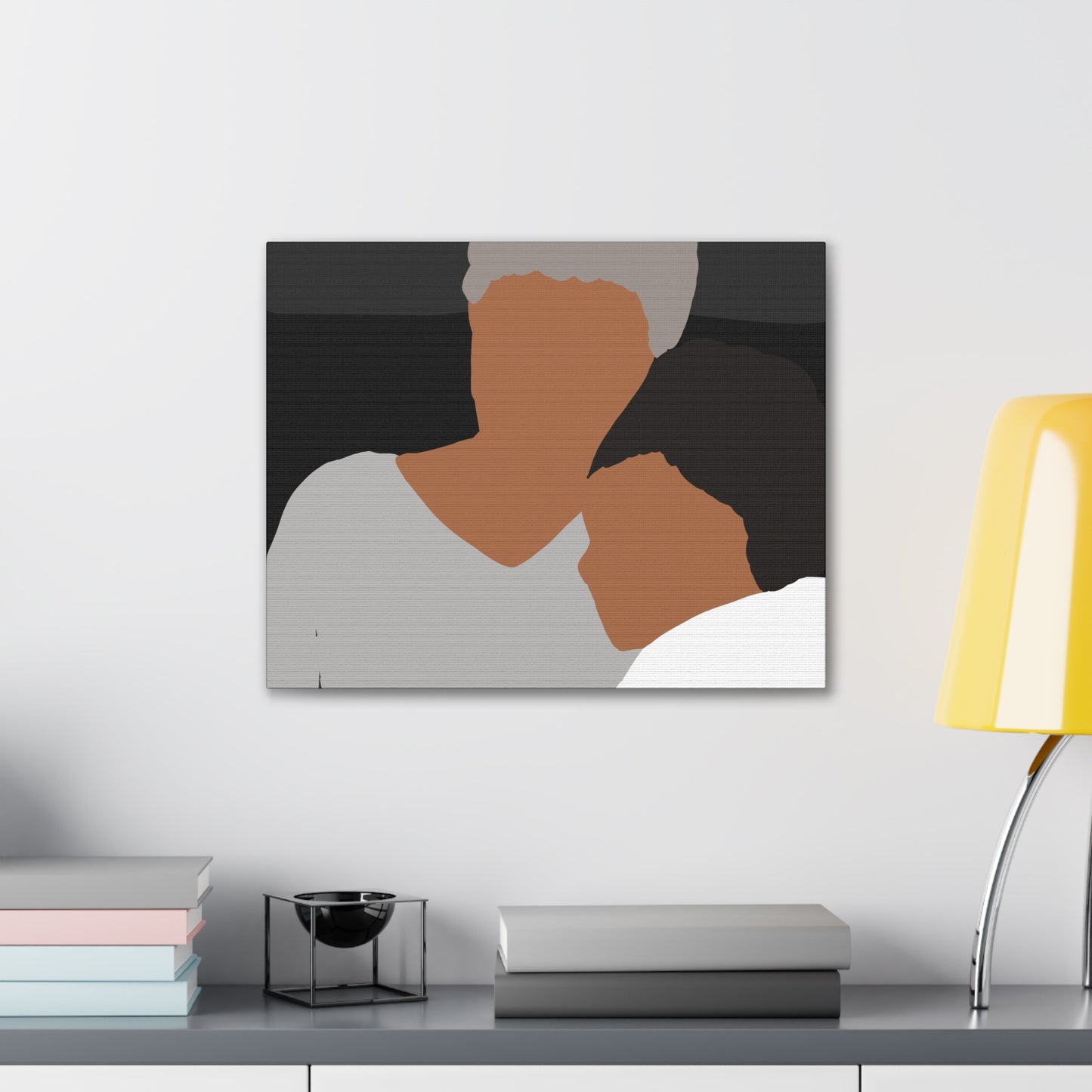Abstract Haitian American Grandmother &Child Canvas Wall Art – Minimalist Family Portrait