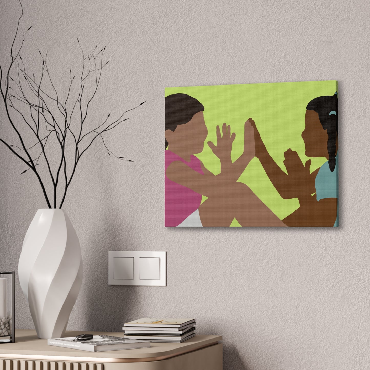 Canvas Wall Art - Kids Playing Hand-Clap Illustration (Stretched Canvas)