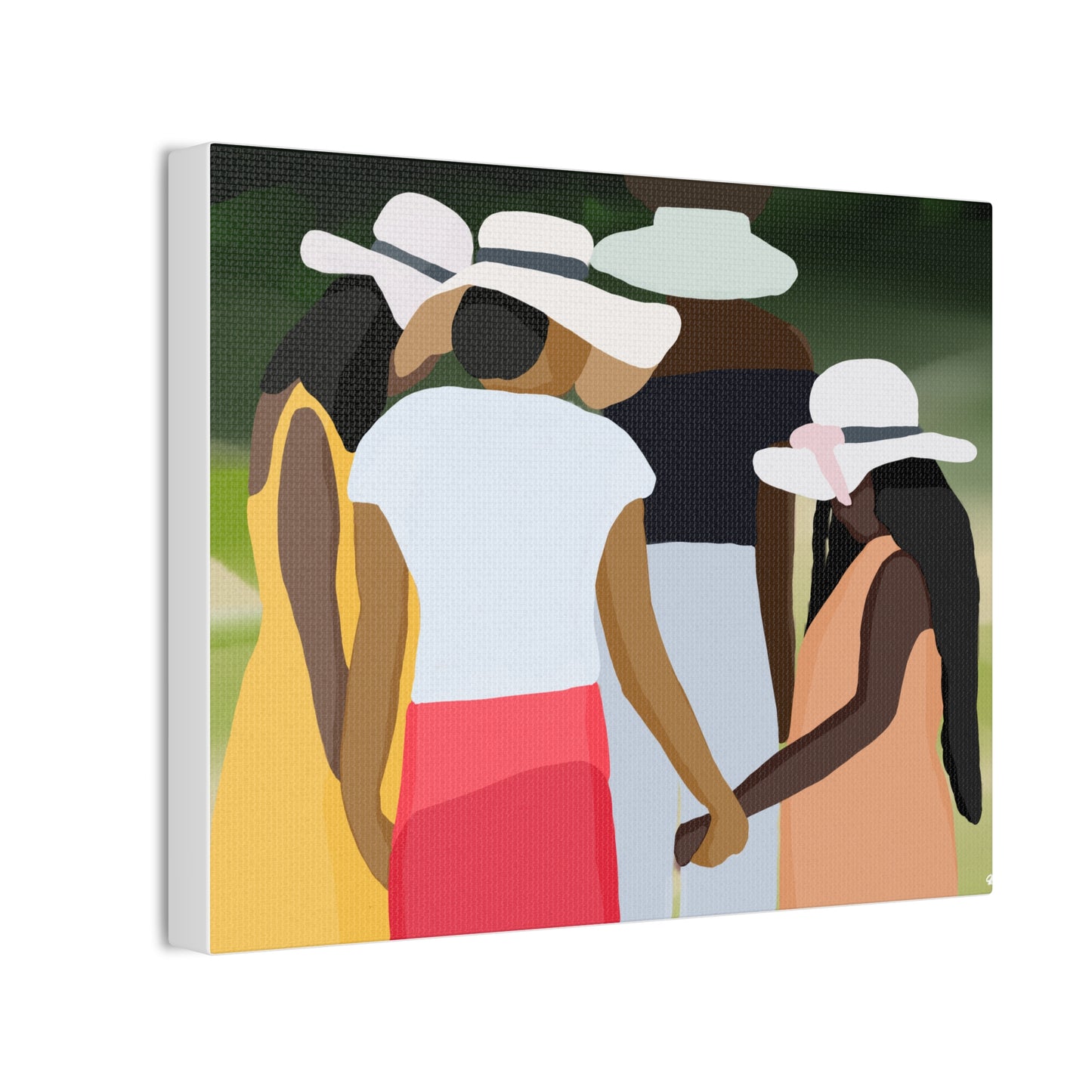 Haitian American Sisters in Summer Hats Canvas Art — Stretched Wall Artwork
