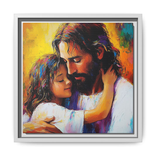 Framed Religious Art Canvas - Jesus hugging child 4