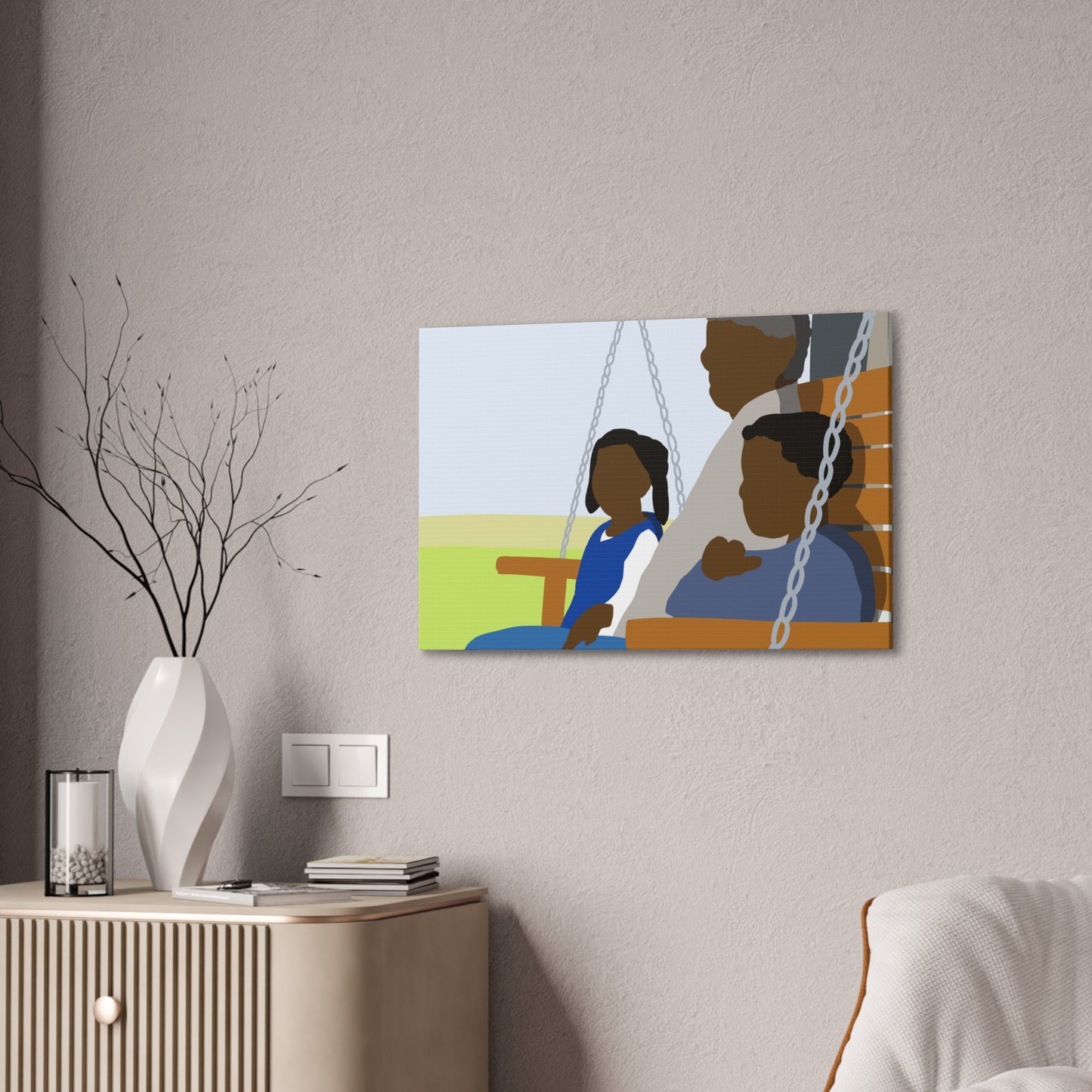 Haitian American Grandfather on Porch Swing Canvas Art — Family Love Wall Decor