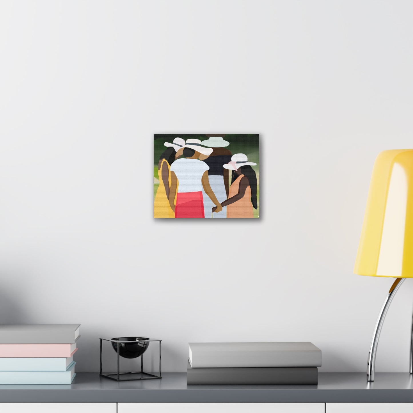 Haitian American Sisters in Summer Hats Canvas Art — Stretched Wall Artwork