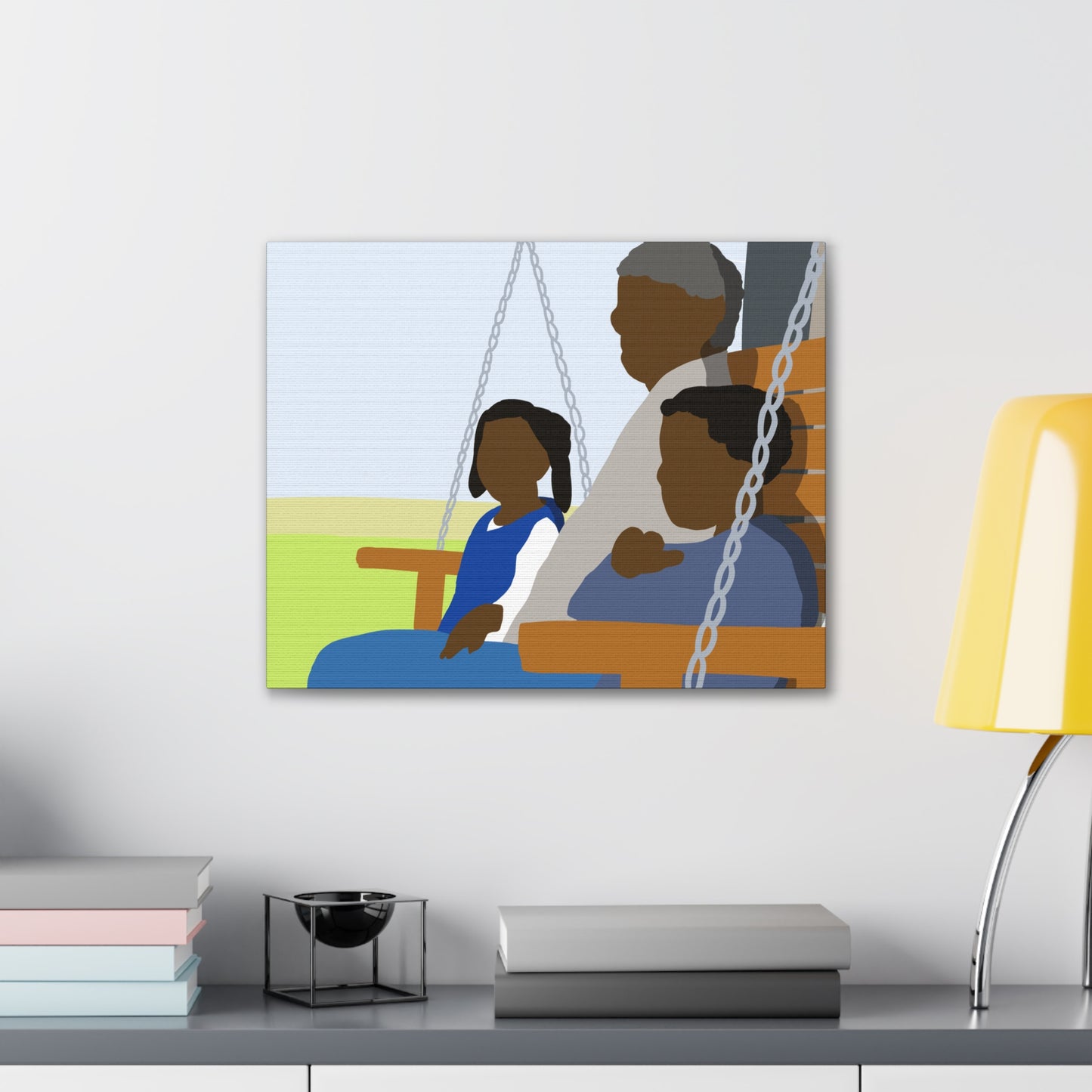 Haitian American Grandfather on Porch Swing Canvas Art — Family Love Wall Decor