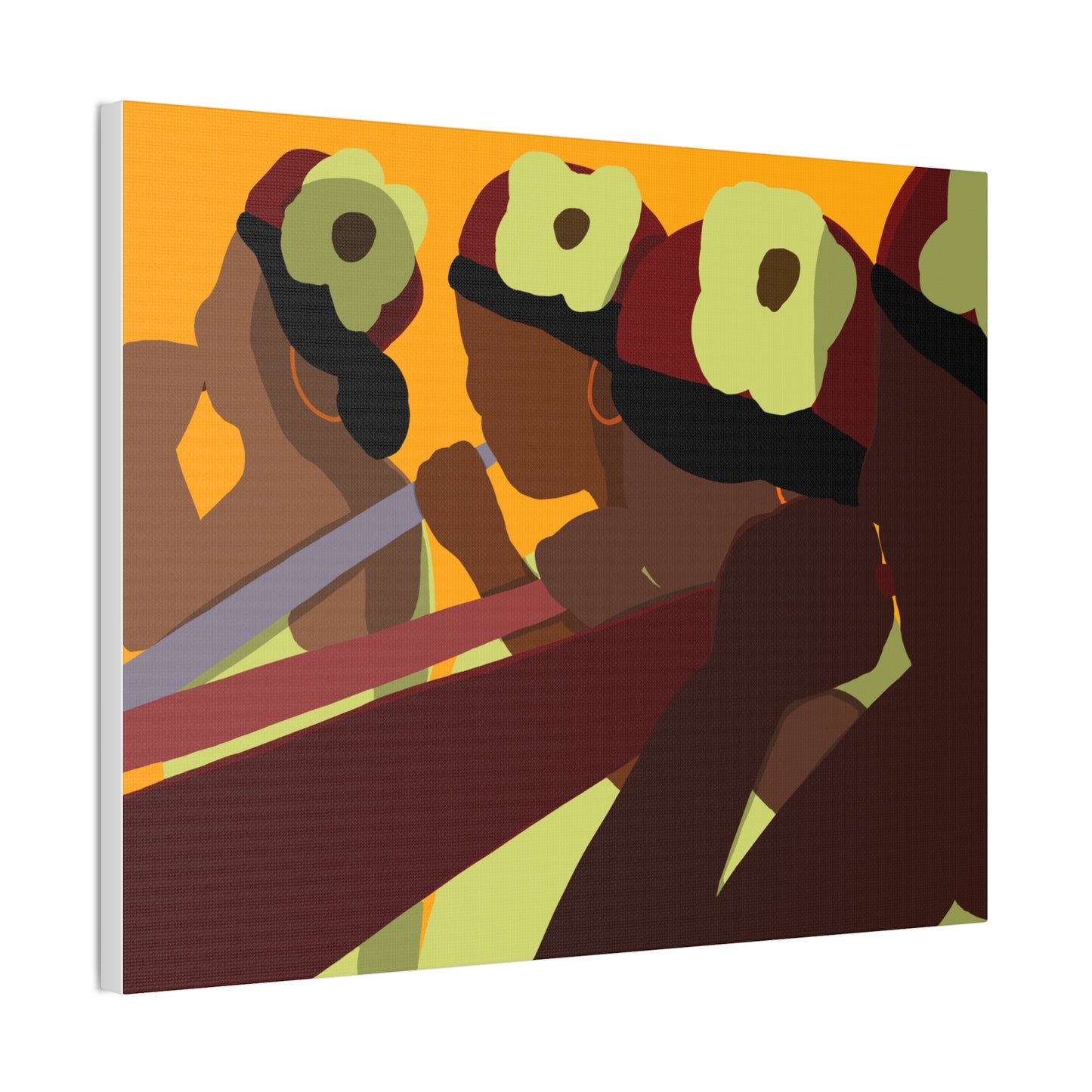 Stretched Canvas Art - Haitian American Floral-Headband Women Parade