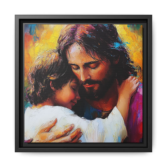 Framed Religious Art Canvas - Jesus hugging child 3