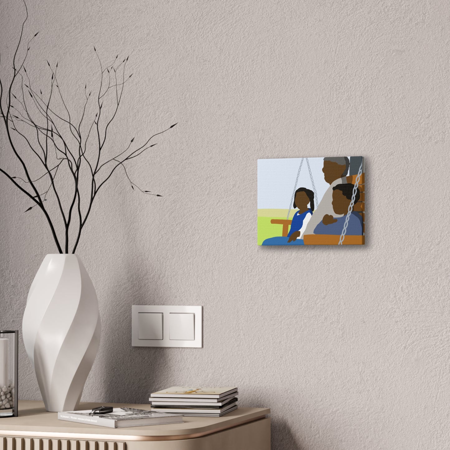 Haitian American Grandfather on Porch Swing Canvas Art — Family Love Wall Decor