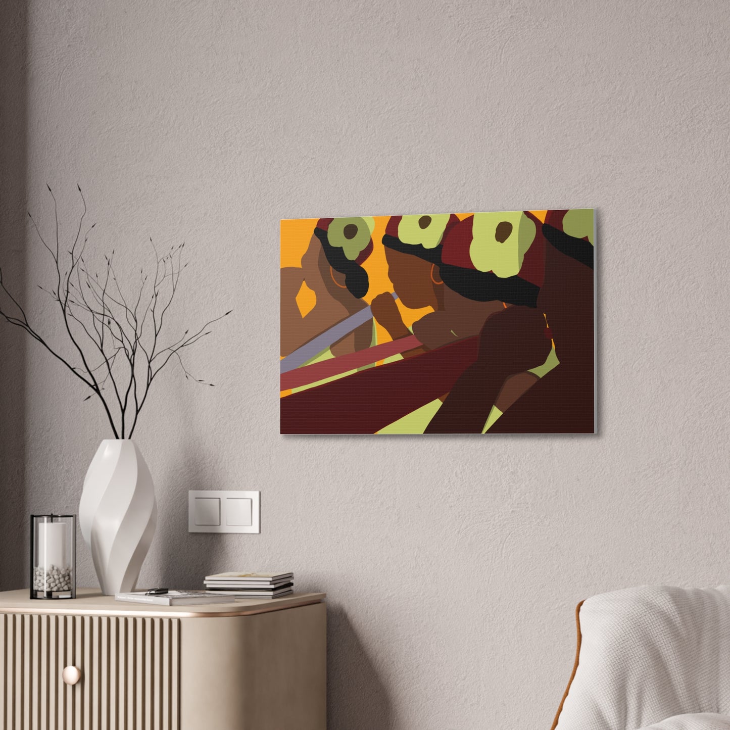 Stretched Canvas Art - Haitian American Floral-Headband Women Parade