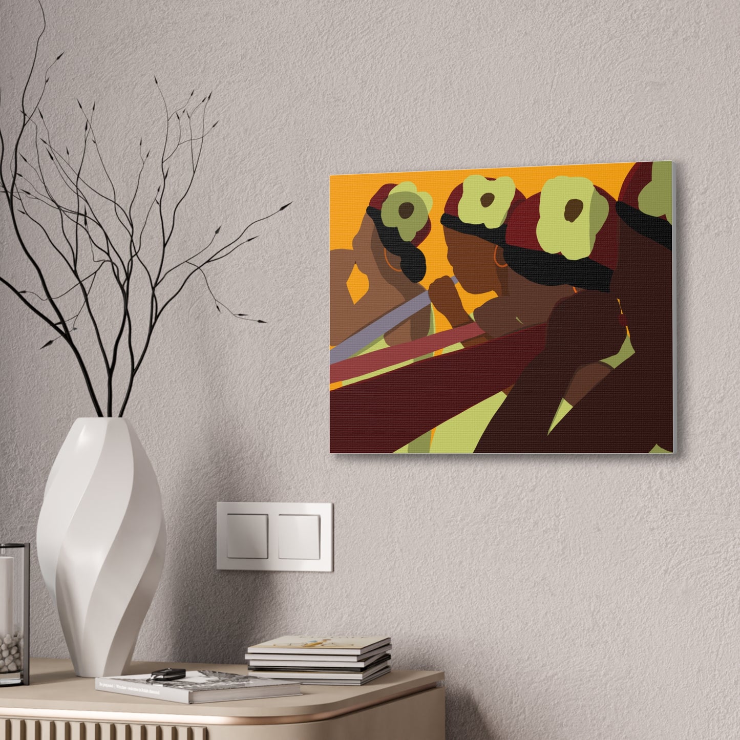 Stretched Canvas Art - Haitian American Floral-Headband Women Parade