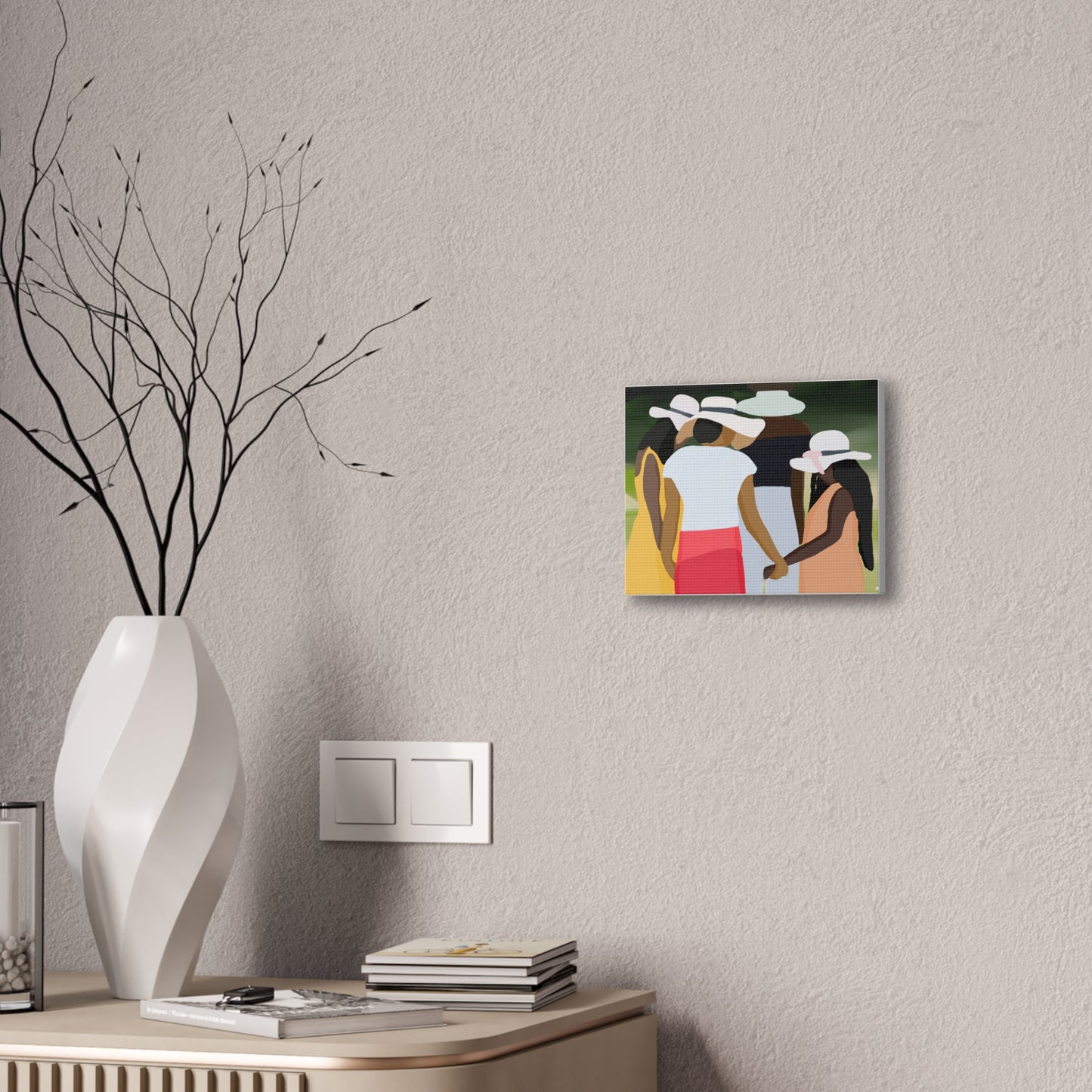 Haitian American Sisters in Summer Hats Canvas Art — Stretched Wall Artwork