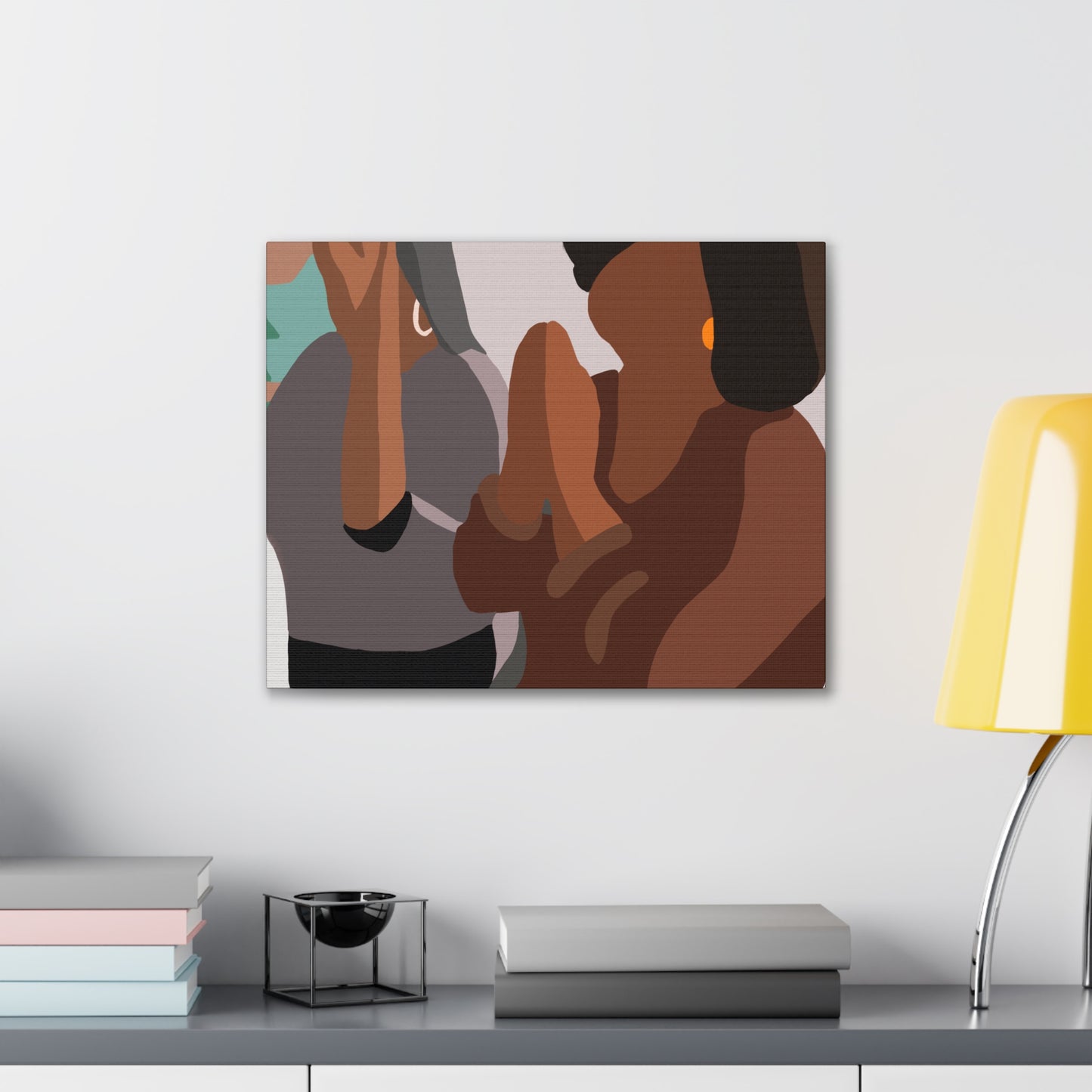 Haitian Women in Church Silhouette Canvas Wall Art – Calm Blue Spiritual Décor