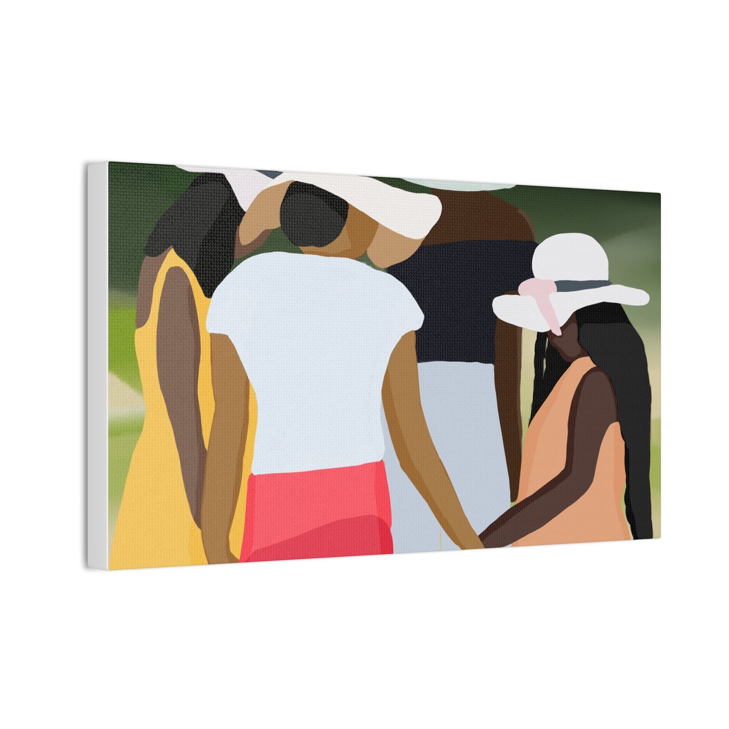 Haitian American Sisters in Summer Hats Canvas Art — Stretched Wall Artwork
