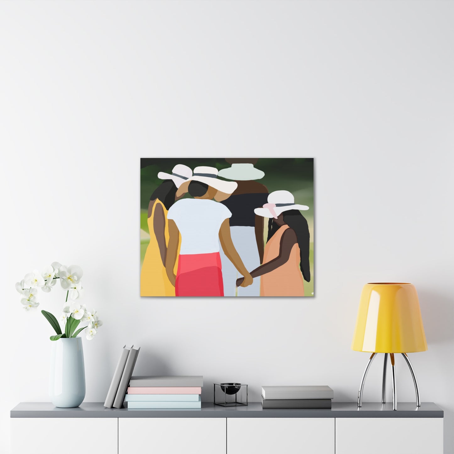 Haitian American Sisters in Summer Hats Canvas Art — Stretched Wall Artwork
