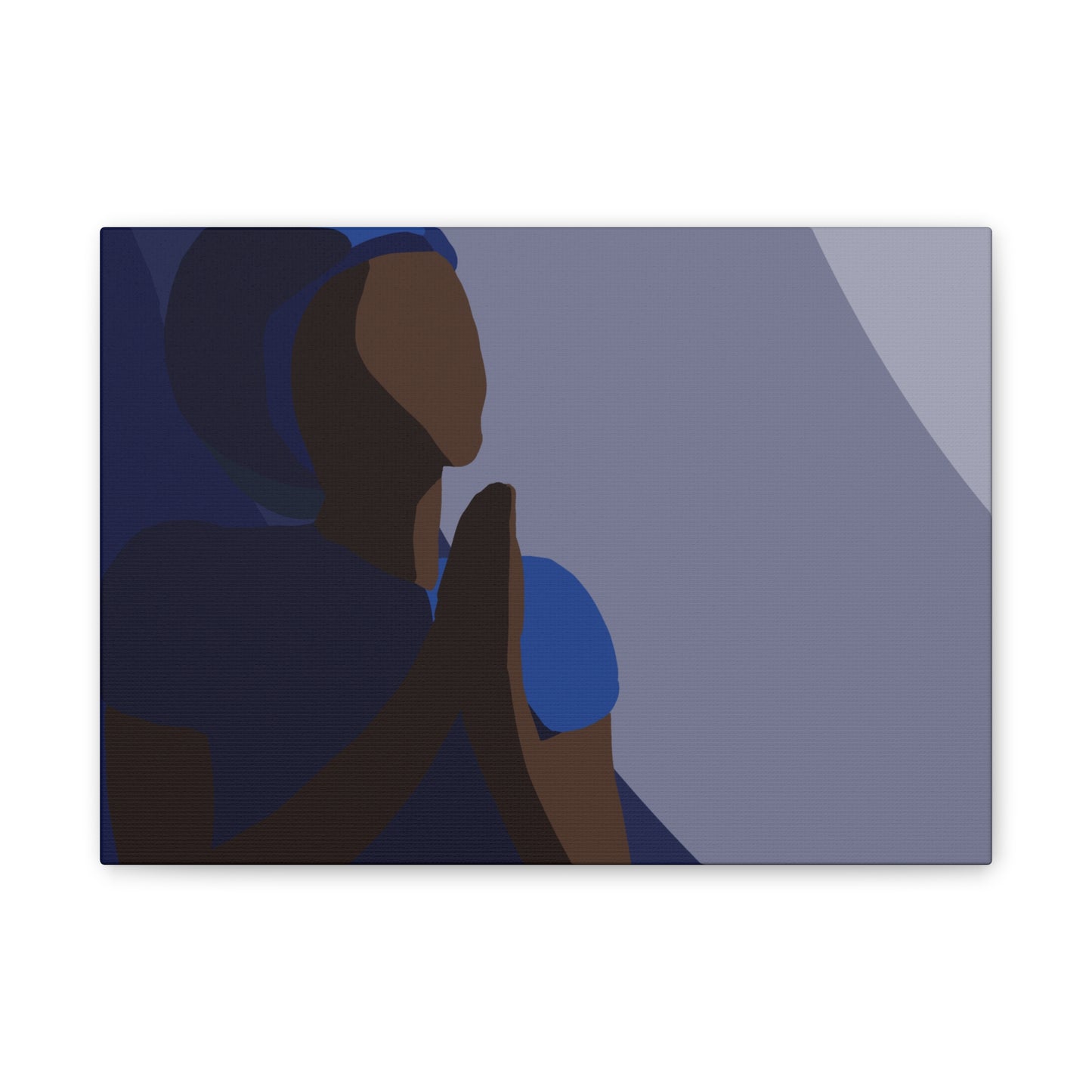 Haitian Woman Prayerful Silhouette Canvas Wall Art – Calm Blue Spiritual Décor