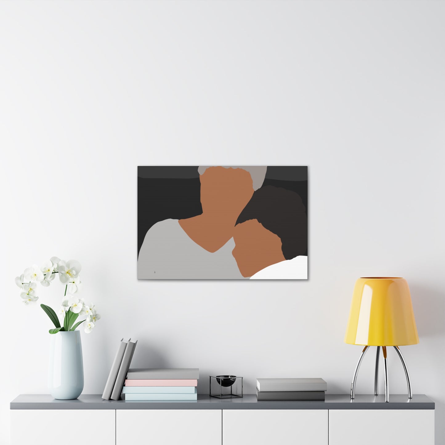 Abstract Haitian American Grandmother &Child Canvas Wall Art – Minimalist Family Portrait