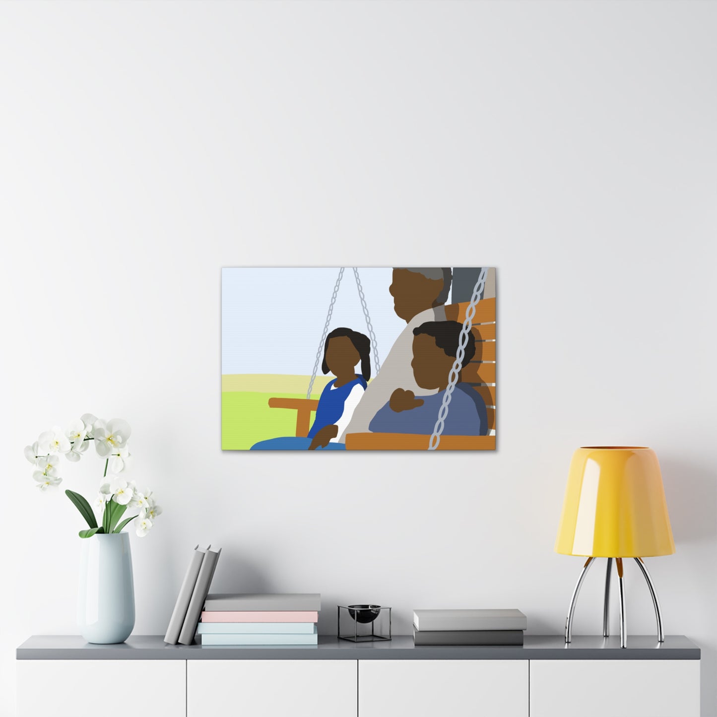 Haitian American Grandfather on Porch Swing Canvas Art — Family Love Wall Decor