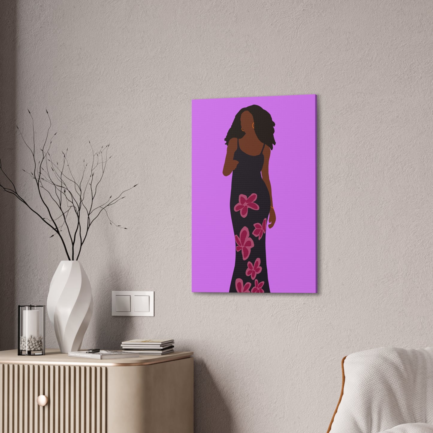 Canvas Print — Elegant Haitian American Woman in Floral Maxi Dress Wall Art