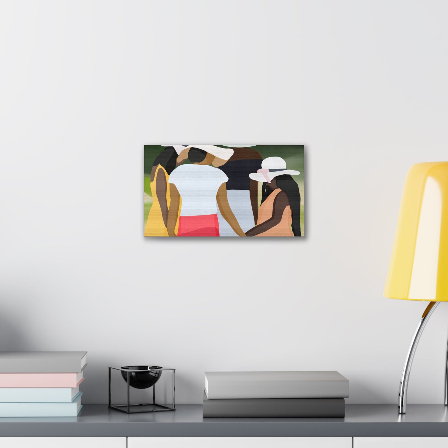 Haitian American Sisters in Summer Hats Canvas Art — Stretched Wall Artwork