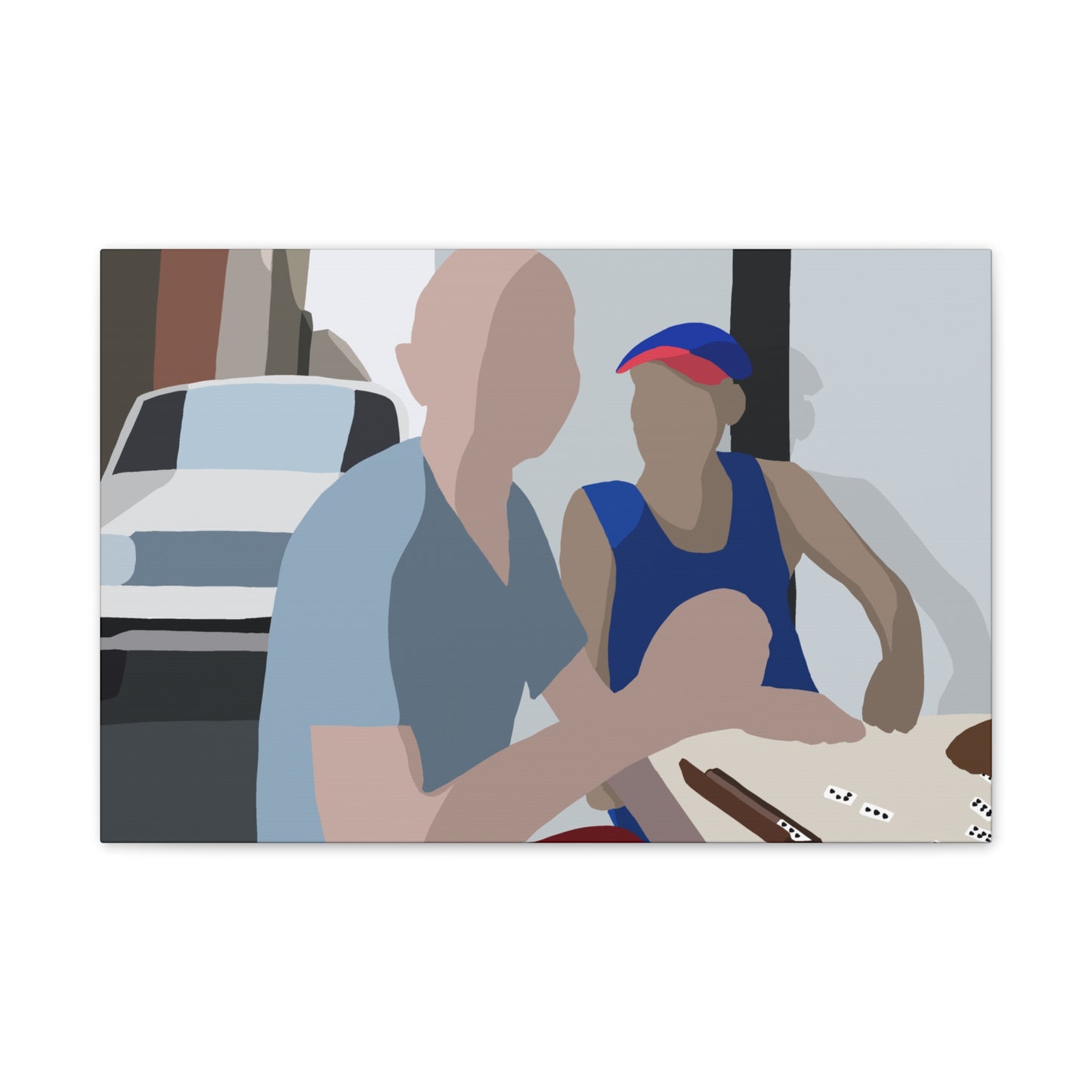 Haitian American Dominoes Canvas Print — Minimalist Street Scene Wall Art