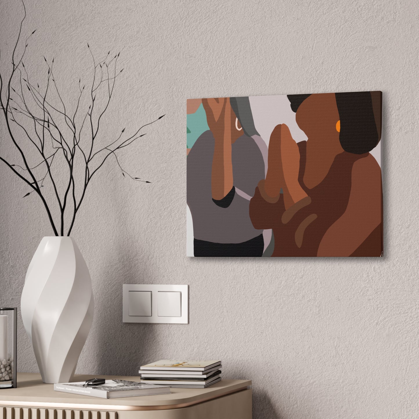 Haitian Women in Church Silhouette Canvas Wall Art – Calm Blue Spiritual Décor