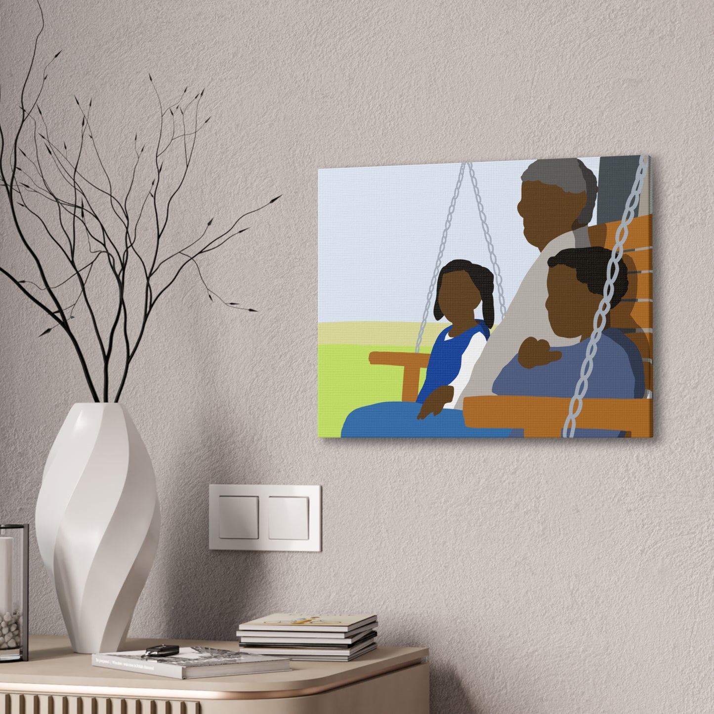 Haitian American Grandfather on Porch Swing Canvas Art — Family Love Wall Decor