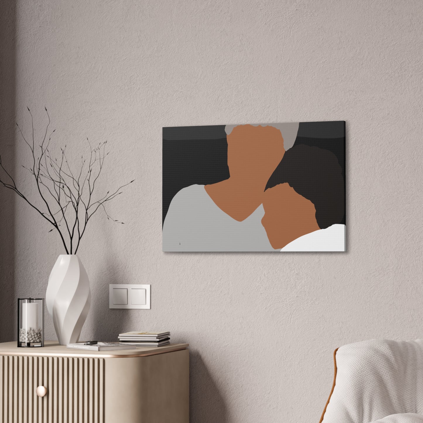 Abstract Haitian American Grandmother &Child Canvas Wall Art – Minimalist Family Portrait