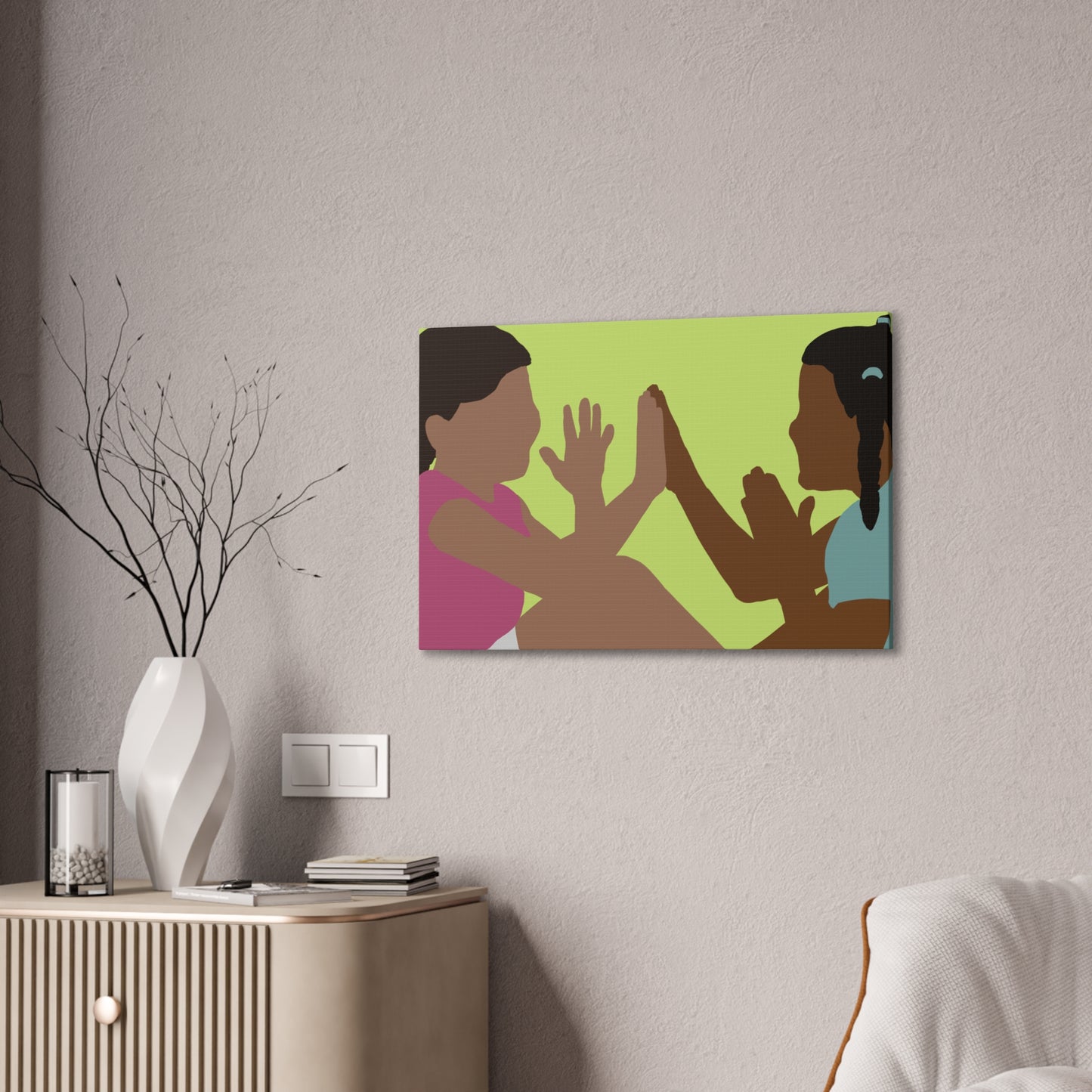 Canvas Wall Art - Kids Playing Hand-Clap Illustration (Stretched Canvas)