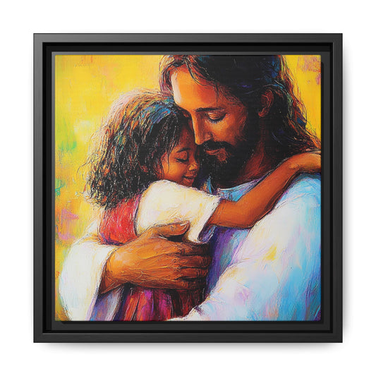 Framed Religious Art Canvas - Jesus hugging child 2